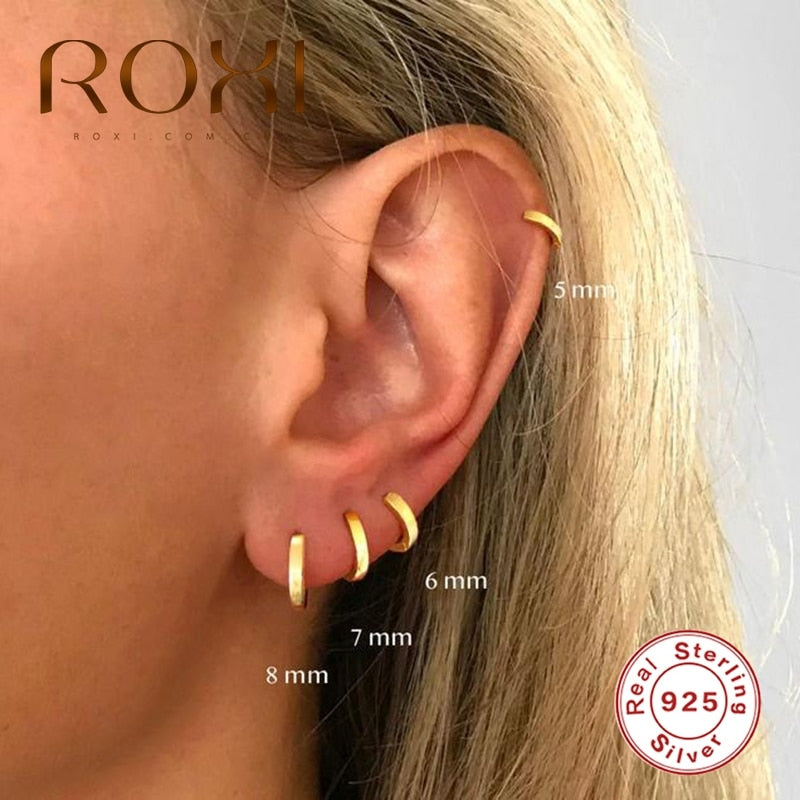 ROXI Minimalism Pendientes Round Glossy Hoop Earrings for Women Cartilage Kolczyki 925 Sterling Silver Fine Jewelry 5/6/7/8/9mm