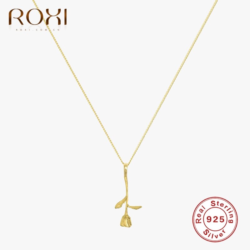 ROXI Romantic Sexy 3D Rose 100% 925 Sterling Silver Pendant Necklace for Women Elegant Wedding Jewelry Necklaces Collar Chain