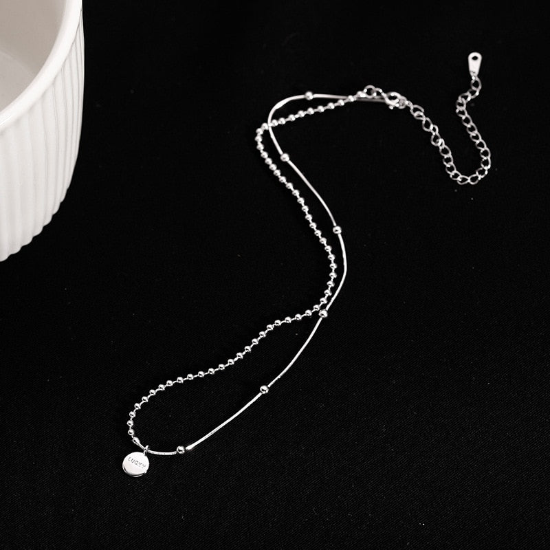 Real 925 Sterling Silver Choker Collar Short Necklaces Round Choker Clavicle Chain Lucky Necklace Women Fine Jewelry Accessories