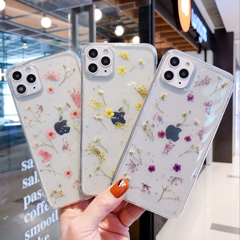 Real Dry Flower Glitter Clear Case For iPhone 12 11 Pro Max Transparent Cases For iPhone 12 Pro XS Max X XR 8 7 Plus Soft Cover