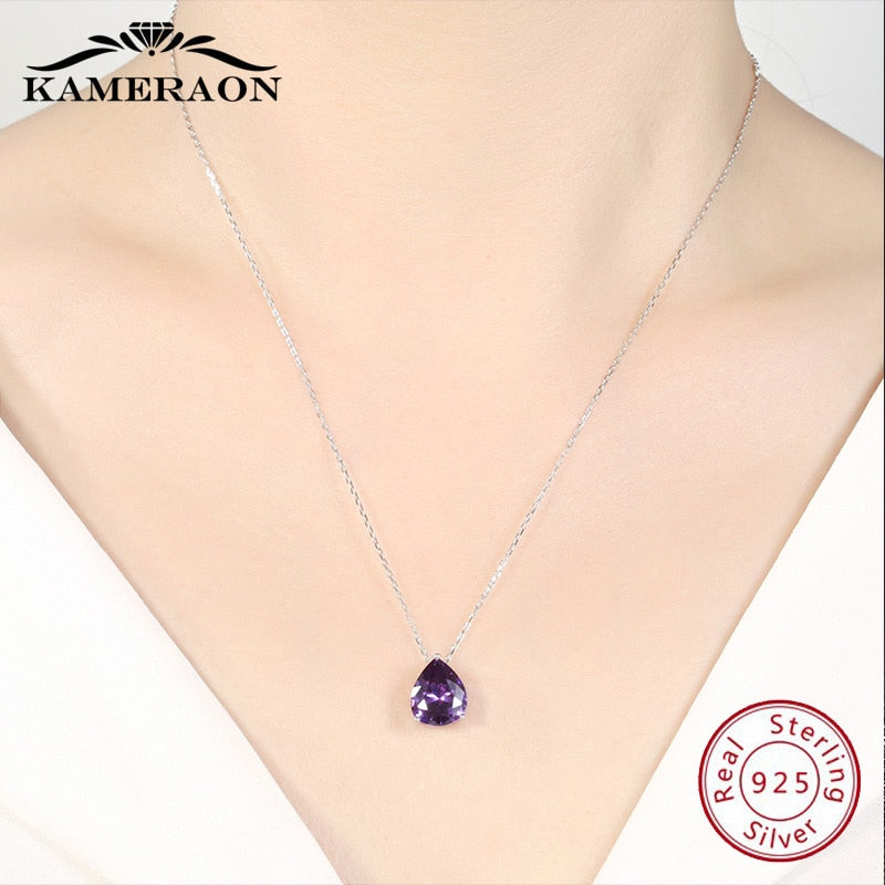 Real sterling silver necklaces 925 for women chain December birthstone cubic zirconia necklace Amethyst collar pendant jewelry