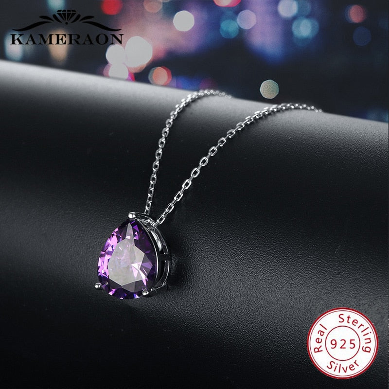 Real sterling silver necklaces 925 for women chain December birthstone cubic zirconia necklace Amethyst collar pendant jewelry