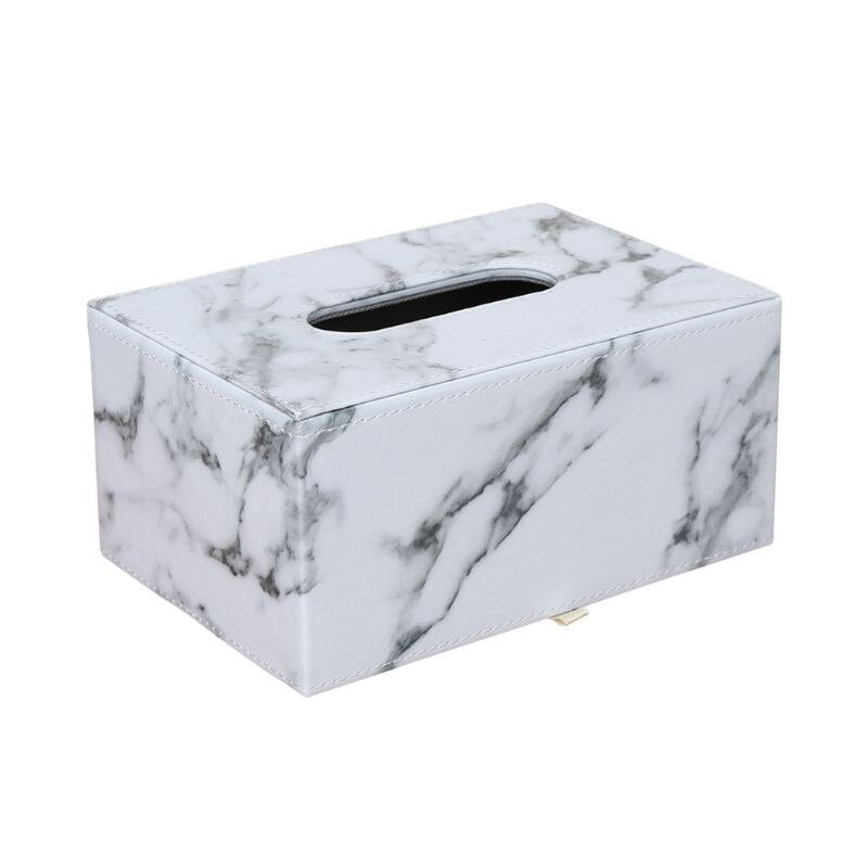 Rectangular Marble PU Leather Facial Tissue Box Cover Napkin Holder Paper Towel Dispenser Container for Home Office Car Decor