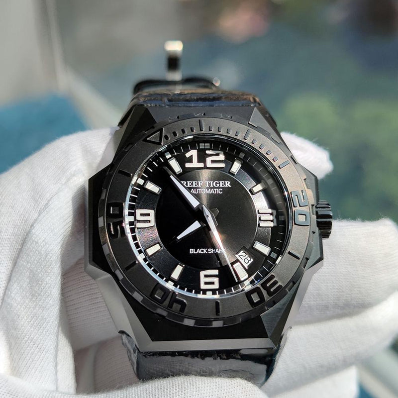 Reef Tiger/RT Top Brand Big Sport Watches All Black Dive Watches Automatic Mechanical Waterproof Date Watch RGA6903