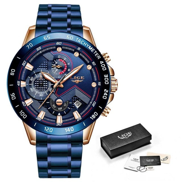 Relogio Masculino LIGE Hot Fashion Mens Watches Top Brand Luxury Wrist Watch Quartz Clock Blue Watch Men Waterproof Chronograph