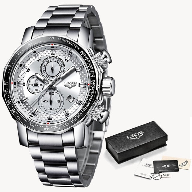 Relogio Masculino LIGE New Sport Chronograph Mens Watches Top Brand Luxury Full Steel Quartz Clock Waterproof Big Dial Watch Men