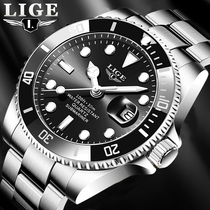 Relogio Masculino LIGE Top Brand Luxury Fashion Diver Watch Men 30ATM Waterproof Date Clock Sport Watches Mens Quartz Wristwatch