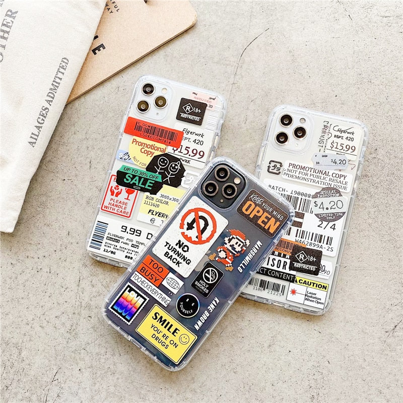 Retro Bar Code Label Phone Case For iPhone 12 Mini 11 Pro XS Max X XR 7 8 Plus Soft TPU Airbag Cover Case For iPhone 12Pro 11Pro