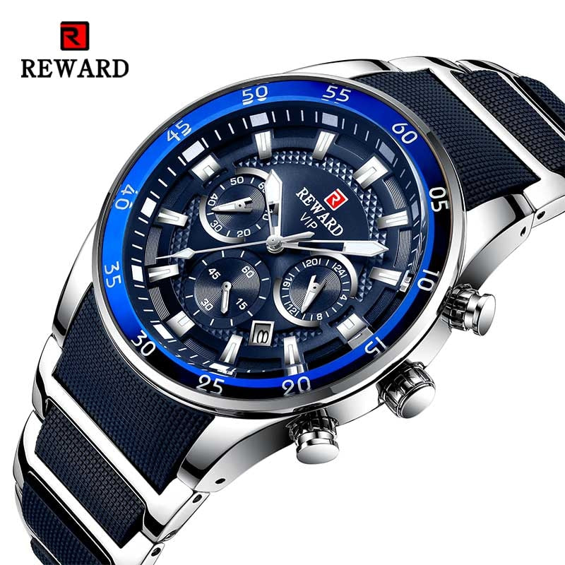 Reward Luxury Men Watch Stainless Steel Sport Waterproof Quartz Watch Chronograph Luminous Fashion Wrist Watches Timepiece for m