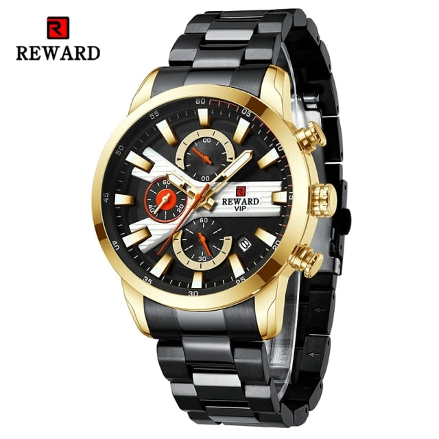 Reward VIP Fashion Men Wristwatches Business Stainless Steel Quartz Watches Luminous Chronograph Timepieces Wrist Watch for Man