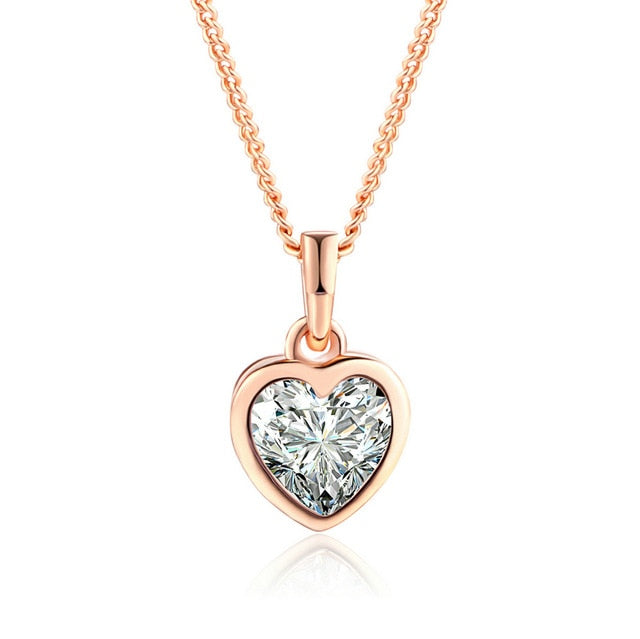 Romantic Heart Pure Pendant Necklaces for Women Rose Gold Color Rhinestones Wedding Jewelry For Women Xmas Gift N130