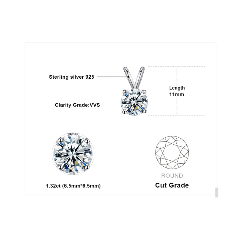 Round 1ct CZ Solitaire Pendant Necklace 925 Sterling Silver Choker Statement Necklace Women Silver 925 Jewelry No Chain