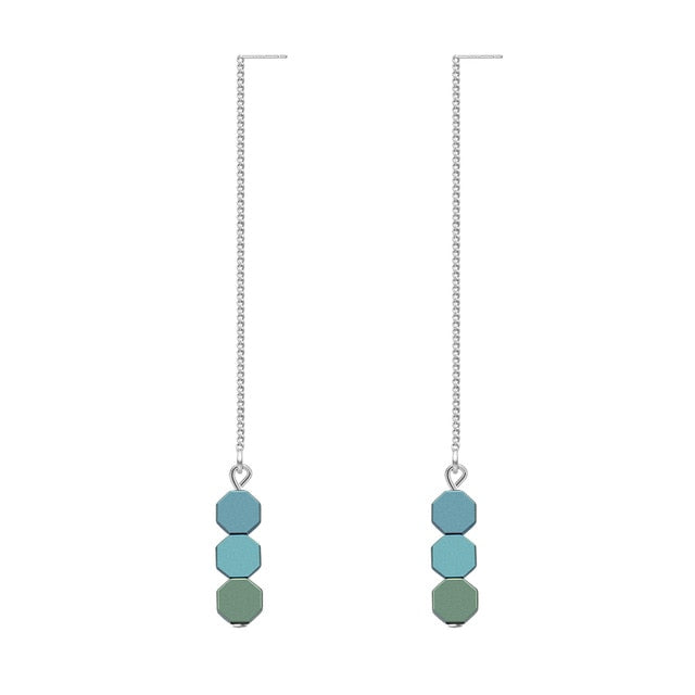 SA SILVERAGE 925 Sterling Silver Green/Blue Color Hexagon Shape Drop Earring for Woman 925 Silver Drop Earrings Jewelry Earring