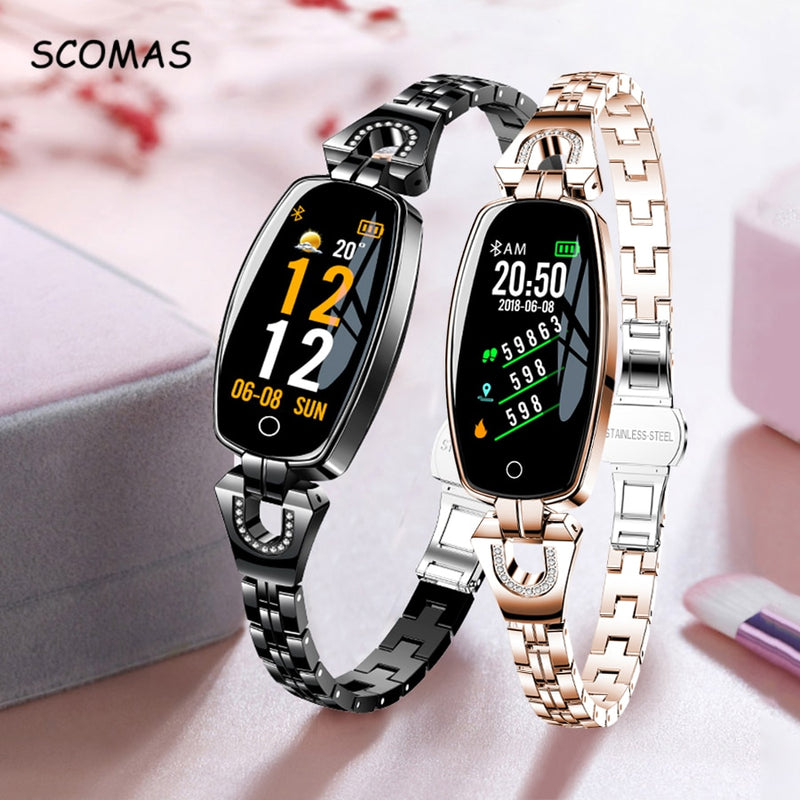 SCOMAS Fashion Women Smart Watch 0.96" OLED Heart Rate Blood Pressure Monitor Pedometer Fitness Tracker Waterproof Smartwatch