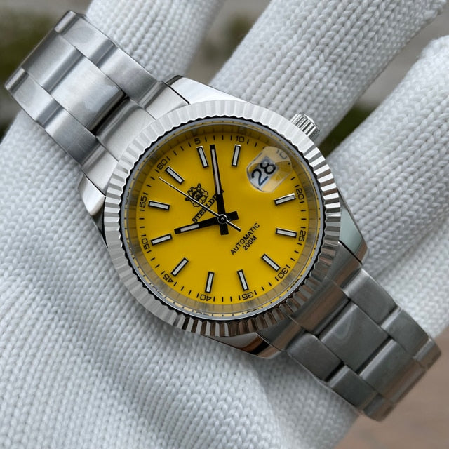 SD1933 Yellow Dial Men's Diving Watch 20Bar Water Resist Luminous Japanese NH35 Automatic STEELDIVE Design Mechanical Wristwatch