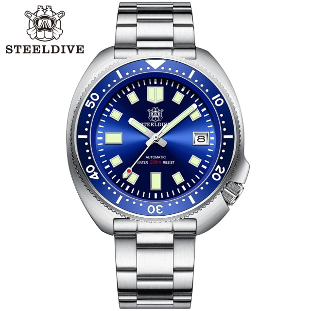 SD1970 Steeldive Brand 44MM Steel Case Waffle Strap Men NH35 200M Waterproof Diver Watch with Ceramic Bezel