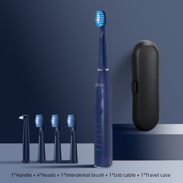 SEAGO Sonic Electric Toothbrush Upgraded Adult Waterproof USB Rechargeable 360 Days Long Standby Time With5 Brush Head Best Gift