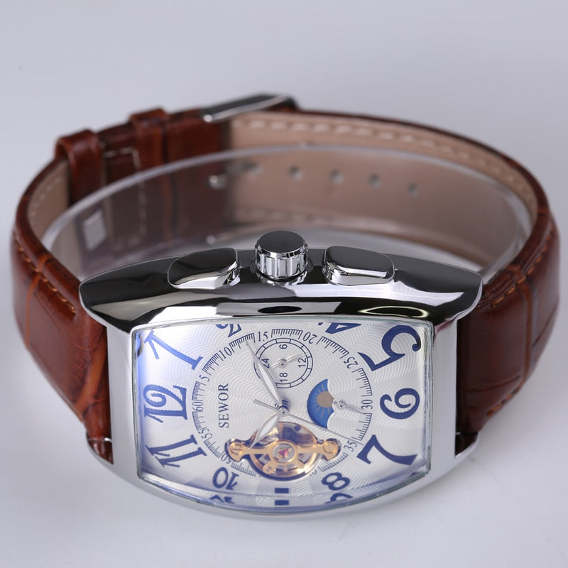 SEWOR Top Luxury Brand Rectangular Tourbillon Men Watches Automatic Mechanical watch Fashion Vintage Clock relogio masculino