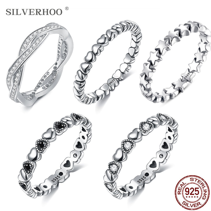 SILVERHOO 925 Sterling Silver Rings For Women Stackable Finger Ring Multi-Style Fine Jewelry Recommend Cute Gift To Girlfriend