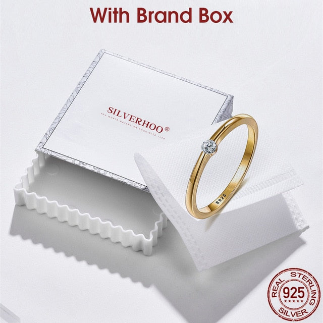 SILVERHOO 925 Sterling Silver Rings for Women Cute Zircon Round Geometric 925 Silver Wedding Ring Fine Jewelry Minimalist Gift