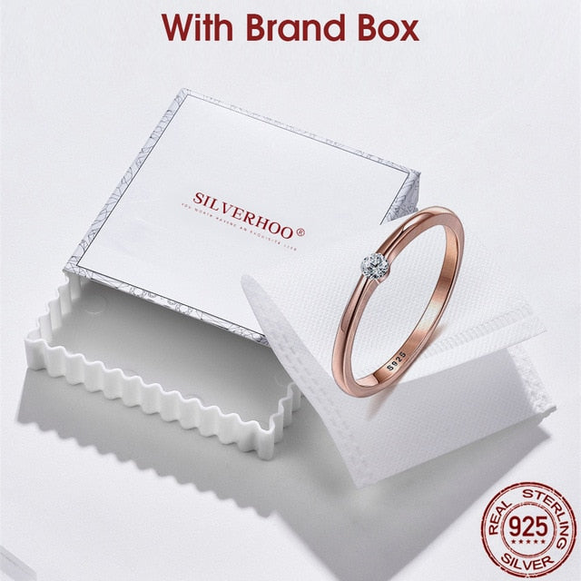 SILVERHOO 925 Sterling Silver Rings for Women Cute Zircon Round Geometric 925 Silver Wedding Ring Fine Jewelry Minimalist Gift