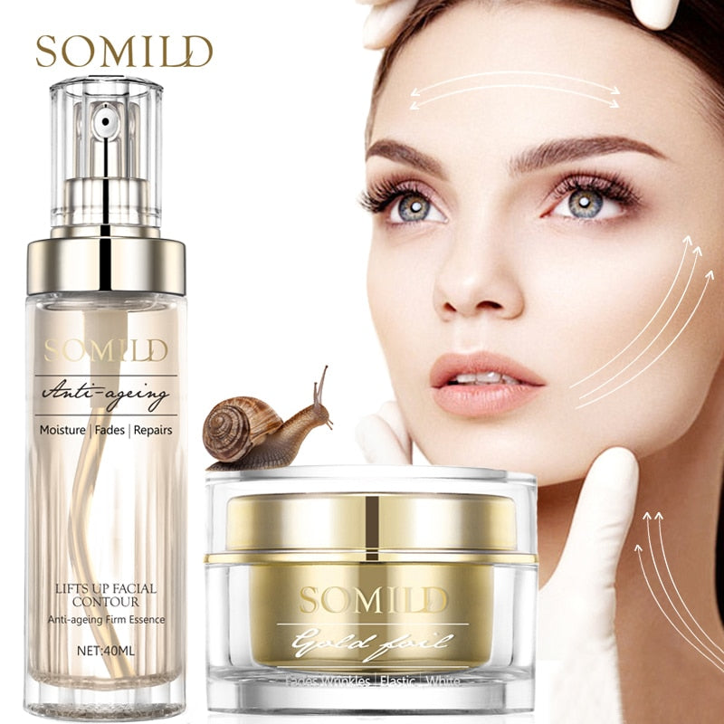 SOMILD 24K Gold Face Cream Snail Essence Anti Aging Wrinkle Removal Facial Lotion Whitening Moisturizing Korean Skin Care Set