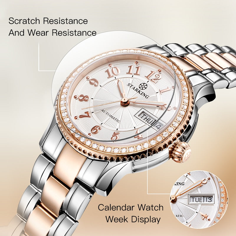 STARKING Women Mechanical Watch Miyota Movt Stainless Steel Wristwatch Sapphire Automatic Self-wind Bracelet Relogios Femininos