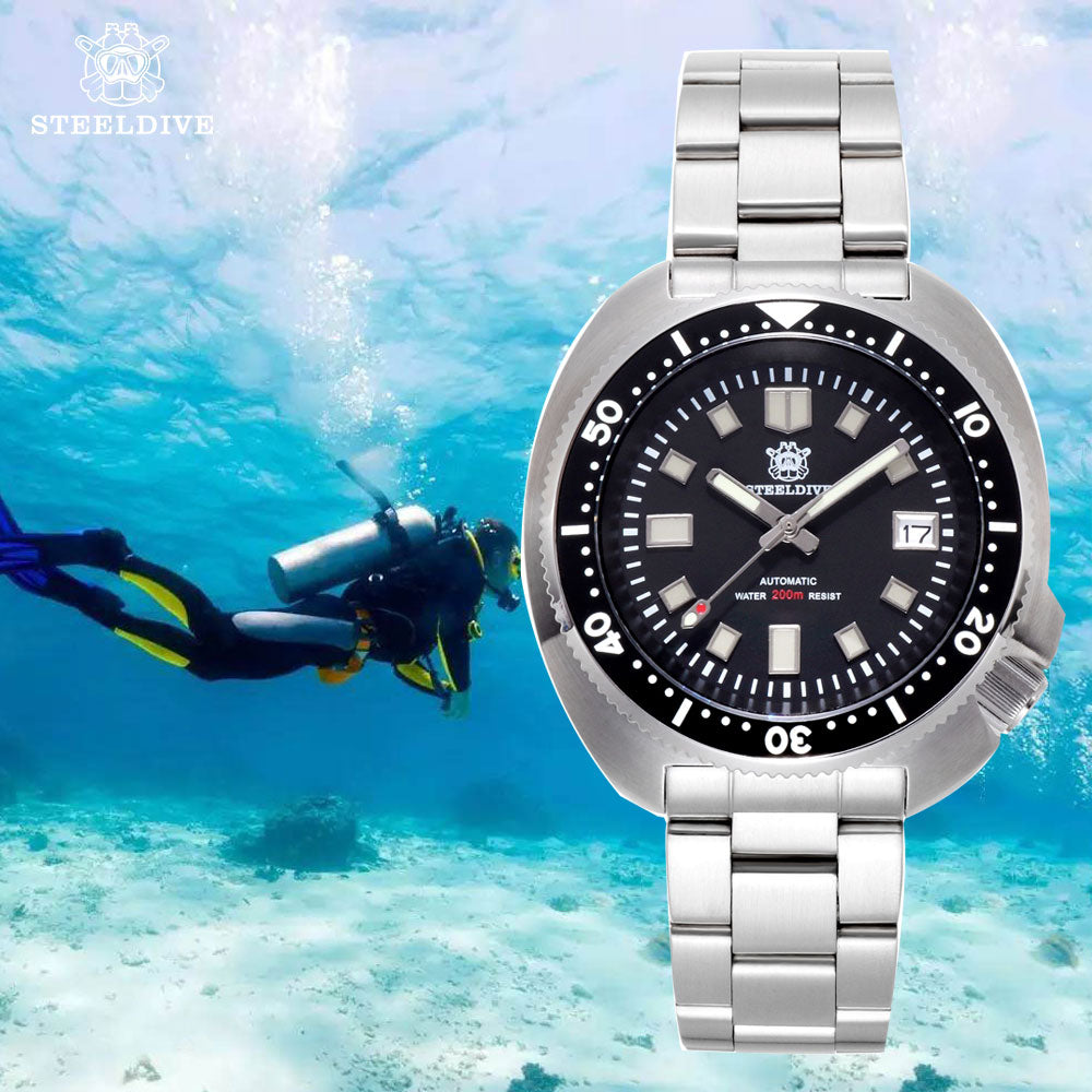 STEELDIVE 1970T 200M Diver Watch Automatic Mechanical Men's Watch PT5000 Movement C3 Super Luminous Stainless Steel Watches