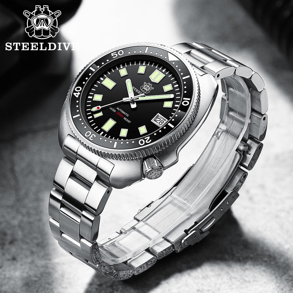 STEELDIVE 1970T 200M Diver Watch Automatic Mechanical Men's Watch PT5000 Movement C3 Super Luminous Stainless Steel Watches