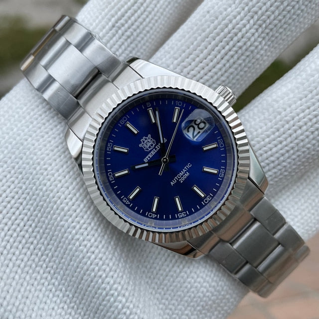 STEELDIVE Date Just Dog Tooth Ring SD1933 Diver Watch Automatic Blue Luminous Waterproof 200M Japan NH35 Men's Mechanical Watch