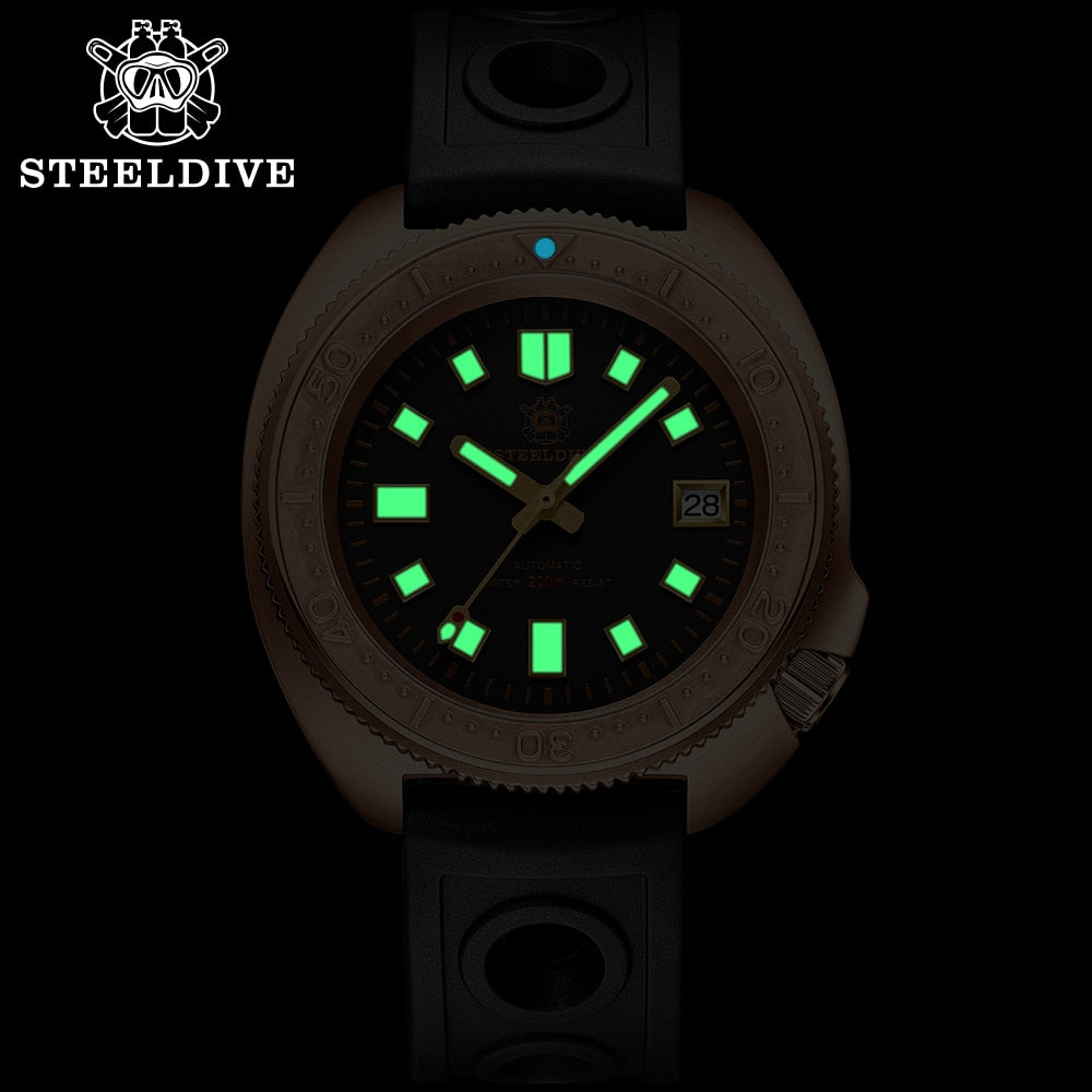 STEELDIVE Watch 1970 Men CuSn8 Bronze Diver Watch Mechanical NH35 Automatic Sapphire Crystal 200m Waterproof Luminous Watches