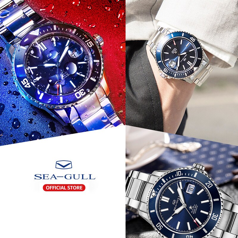 Seagull Men's Automatic Mechanical Watch Fashion Business Rolex Ocean Star Watch Sapphire Crystal 200m Waterproof Watch 816.523