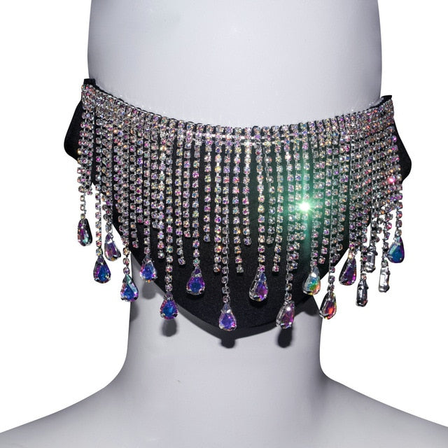 Sexy Shiny Rhinestone Tassel Mask Decoration Face Accessories Cover Face Jewelry for Women Wedding Nightclub Decoration