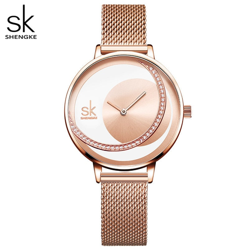 Shengke Crystal Lady Watches Luxury Brand Women Dress Watch Original Design Quartz Wrist Watches Creative Relogio Feminino