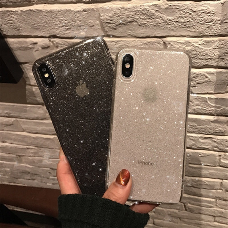 Shining Glitter Powder Bling Case For iPhone 11 case Pro XR XS 8 7 Plus 6S 12 Pro case Max Transparent Soft TPU Shockproof Cover