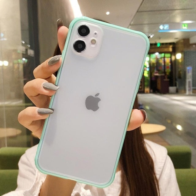 Shockproof Armor Transparent Phone Case For iPhone 12 11 Pro X Xs MAX XR 6 6s 7 8 Plus Camera Protection Candy Color Cover Case