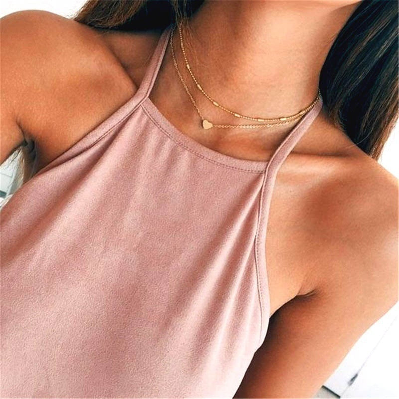 Simple Fashion Female Clavicle Pendant Peach Heart Multi-Layer Clavicle Neck Chain Necklace Heart-Shaped Pendant