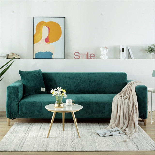 Simple Solid Color Home Sofa Cover Stretch Elastic Velvet Warm Couch Cover for Living Room Soft Cozy Velvet Slipcover
