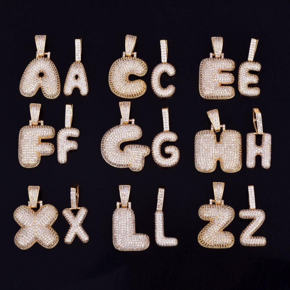 Single Small Bubble Letters Necklaces & Pendant Women Gold Color Cubic Zircon Hip Hop Jewelry Cuban chain