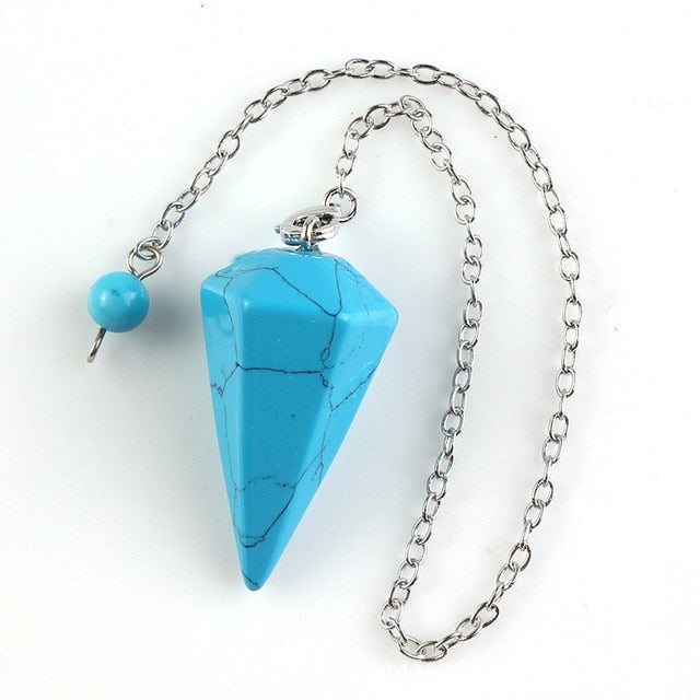 Small Size Stone Pendulum for Dowsing Amethysts Lapis Opal Crystal Cone Healing Chakra Chain Hexagonal Pendants Pendulo Jewelry