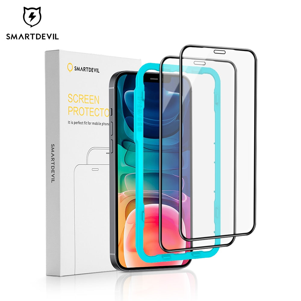 SmartDevil 2Pcs Tempered Glass For iPhone 12 Pro Max 11 Pro Max 7 8 X XS XR Screen Protector Full Coverage Scratch Proof
