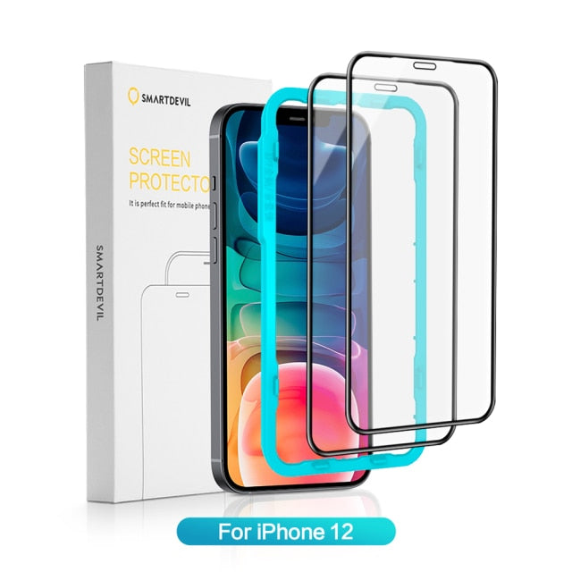 SmartDevil 2Pcs Tempered Glass For iPhone 12 Pro Max 11 Pro Max 7 8 X XS XR Screen Protector Full Coverage Scratch Proof