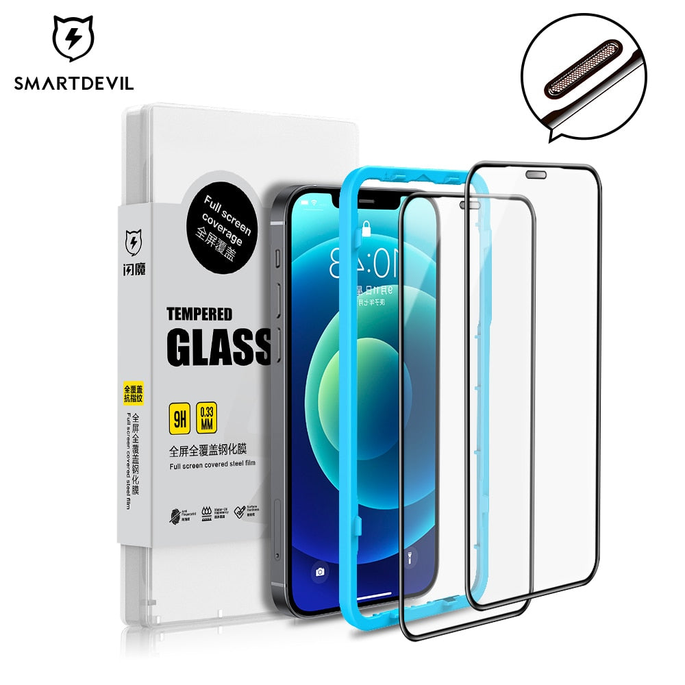 SmartDevil 2Pcs Tempered Glass Screen Protectors For iPhone 12 Pro Max 11 7 8 X XS XR Mini Full Cover Dust Proof  HD