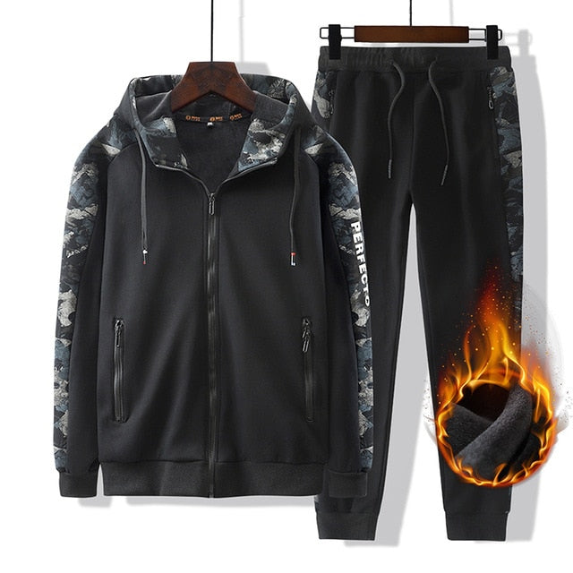 Sportswear Men Set Warm Thick Hooded Jacket+pants 2pc Sets Cashmere Hoodies Zipper Mens Tracksuits Sports Suit Plus Size 8xl 9xl