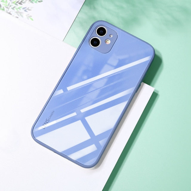 Square Tempered Glass Phone Case For iPhone 11 12 Pro Max Anti-knock Baby Skin Fram Case For IPhone XS Max X XR 7 8 Plus Cover