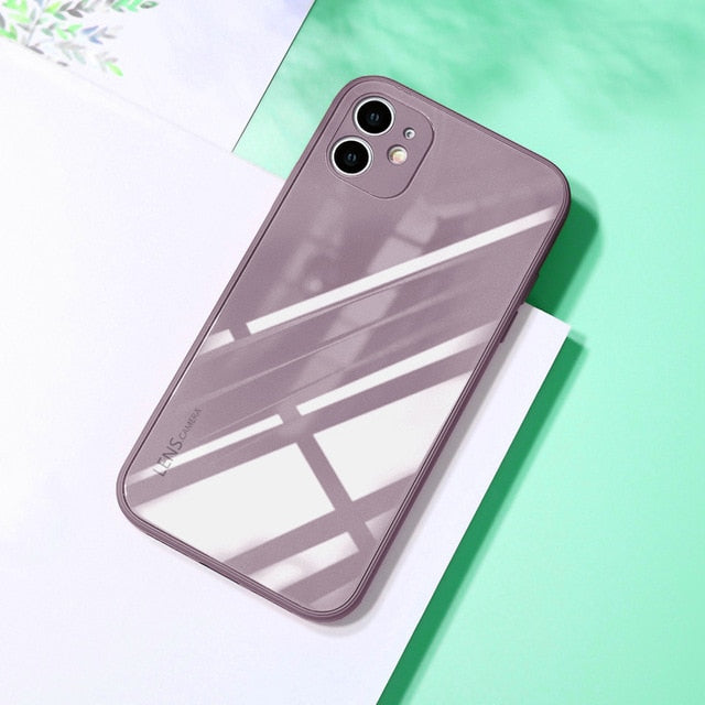 Square Tempered Glass Phone Case For iPhone 11 12 Pro Max Anti-knock Baby Skin Fram Case For IPhone XS Max X XR 7 8 Plus Cover
