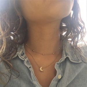 Star Jewelry Cute Heart Love Simple Multi layer Choker Necklace Statement Chain Lotus Boho Pendants Necklaces  Bijoux Female