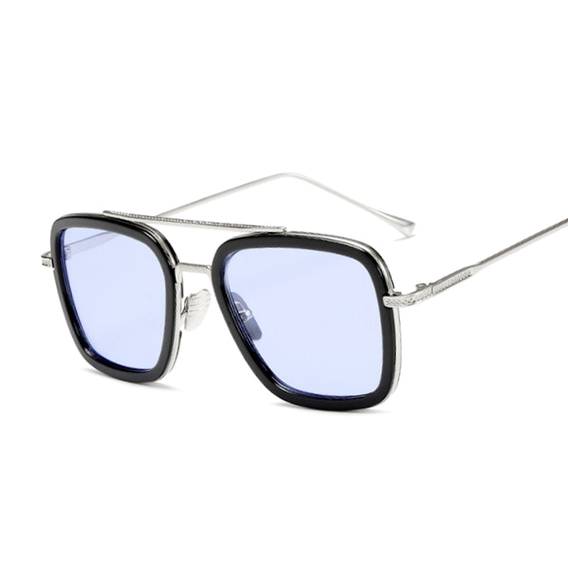Steampunk Black Sunglasses Women/man Mirrored Designer Brand Women Glasses Vintage Blue Lens Sun Glasses Female UV400