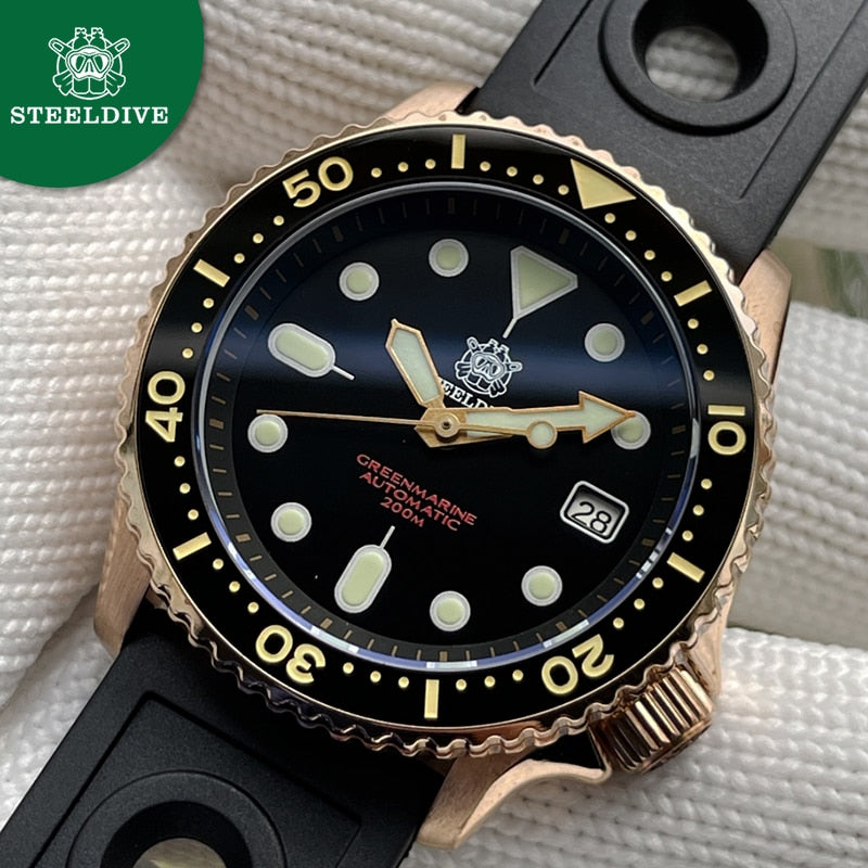 Steeldive 1996S CuSn8 Bronze Diver Watches Automatic Mechanical Retro NH35 Sapphire Crystal Ceramic Bezel Water Resistant Watch