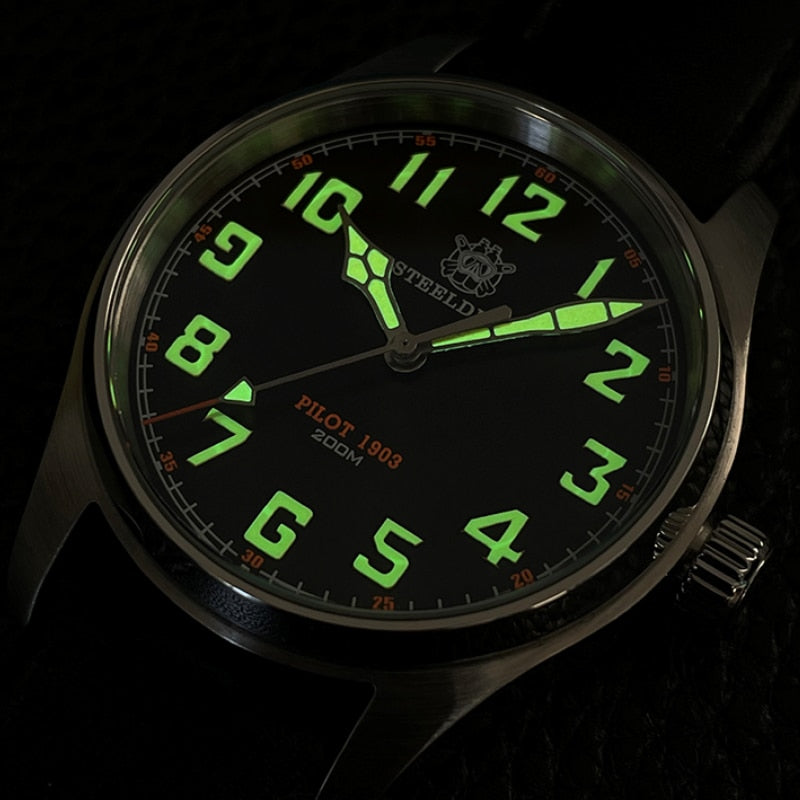 Steeldive Pilot Watch Men 36MM Quartz Movement Sapphire Crystal 316L Stainless Steel 20Bar 200M Diving Reloj Militar Wristwatch